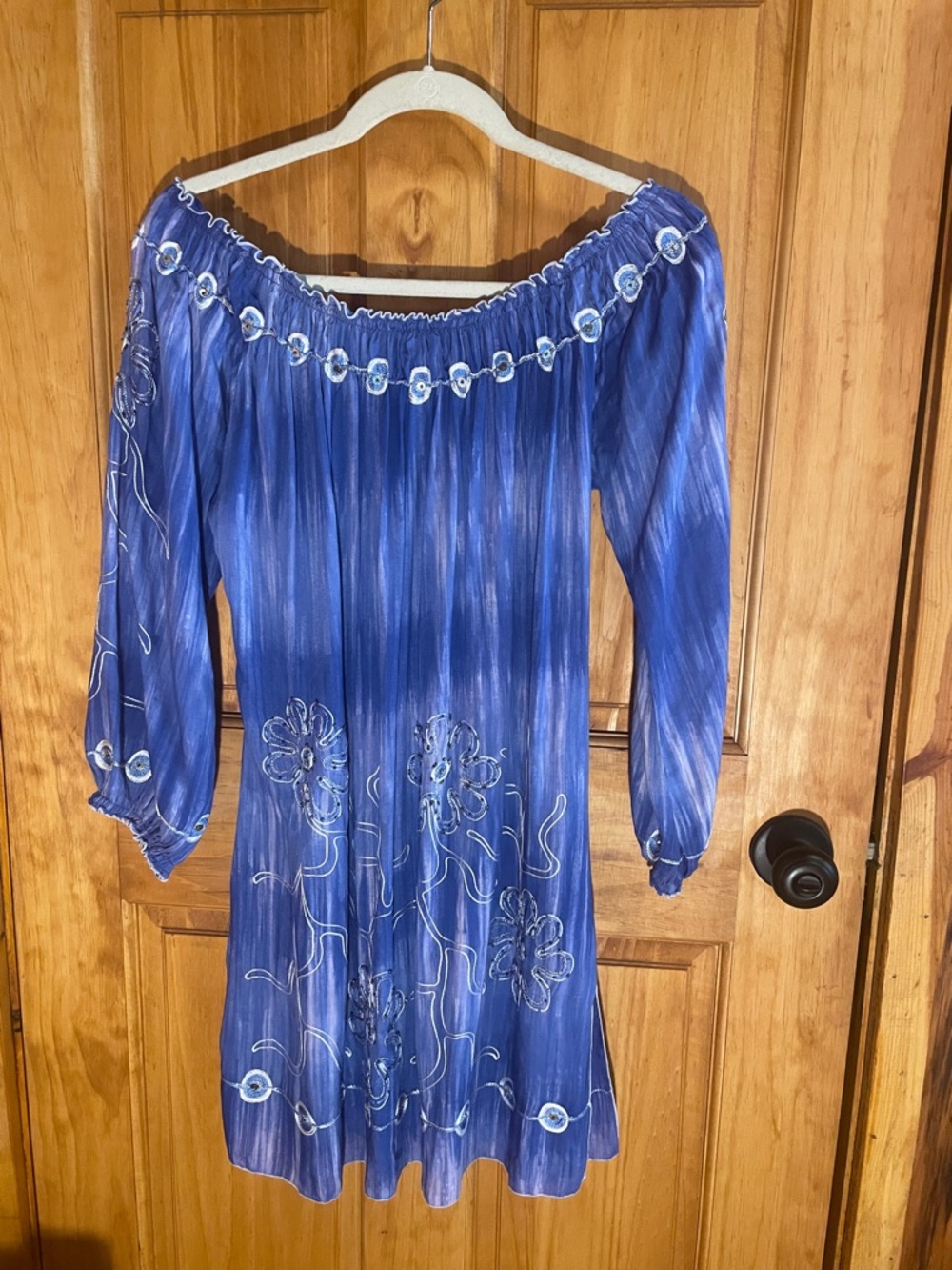 Krista Lee Boho Embroidered/Beaded 3/4 Sleeve Tunic/Swim Cover EUC